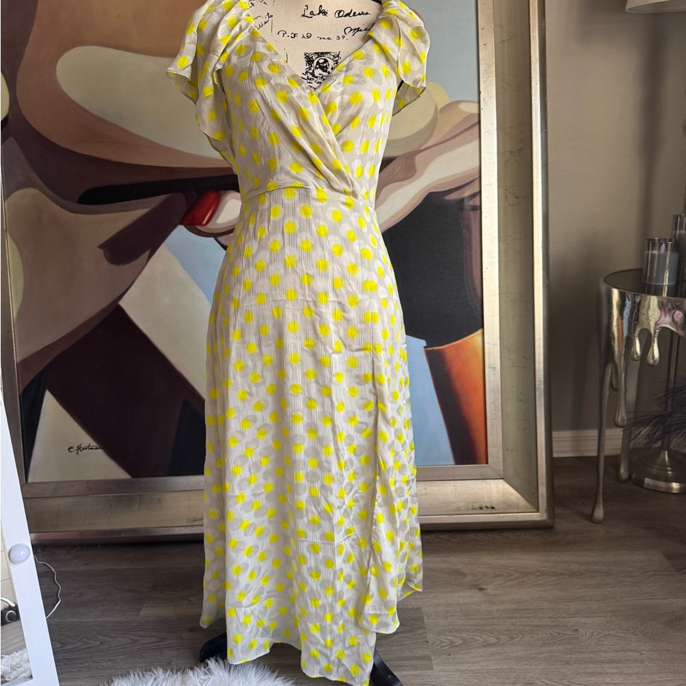Zara polka dot deep v low cut wrap maxi dress small - Picture 3 of 8